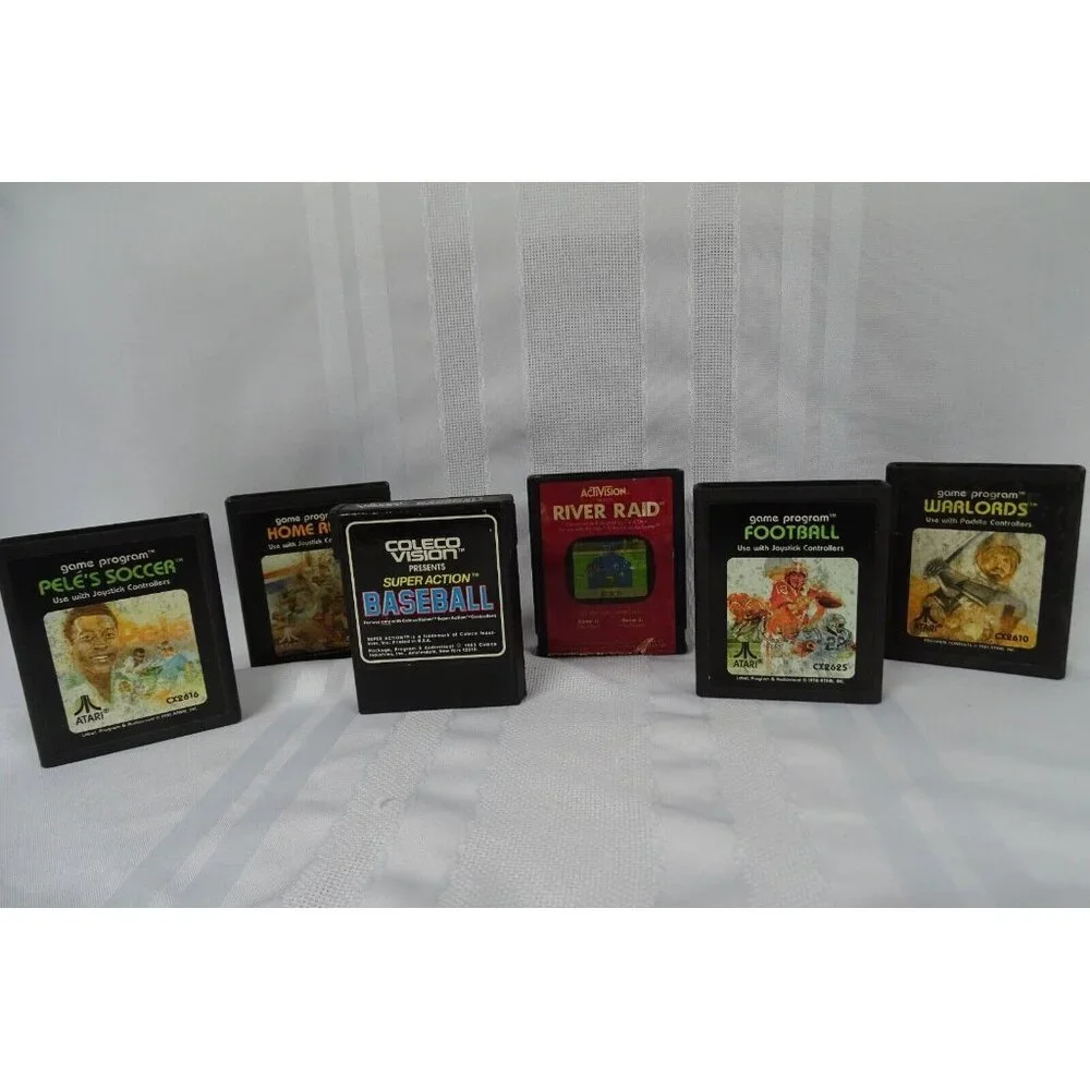 Atari Games Lot of 6 Home Run Warlords Peles Soccer Baseball River Raid Football